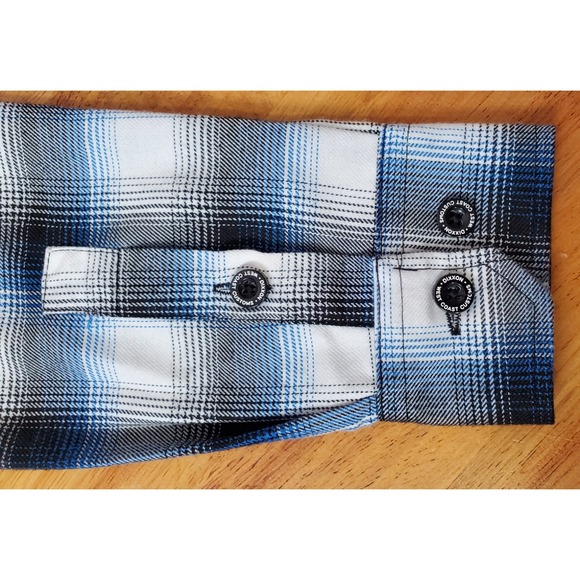 Dixxon‎ Flannel West Coast Customs Blue Black White Plaid Women's Small Button - Picture 10 of 13